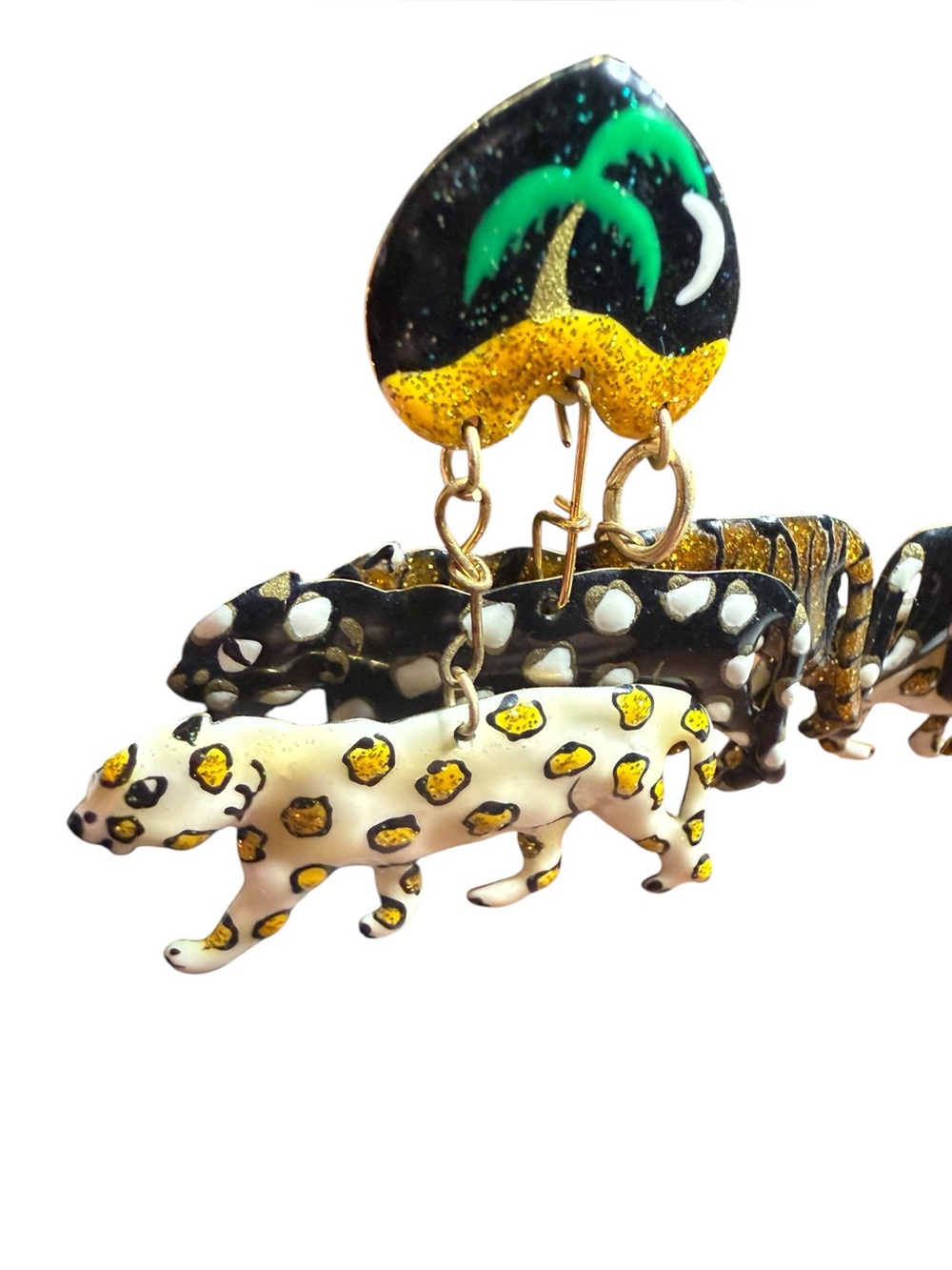 Rare Vintage Lunch at the Ritz Wild Cats “Cat Food” Safari Tiger Leopard Earring - Picture 7 of 9